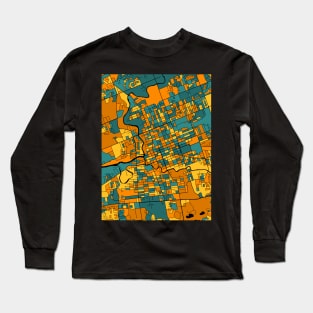 London Map Pattern in Orange & Teal Long Sleeve T-Shirt